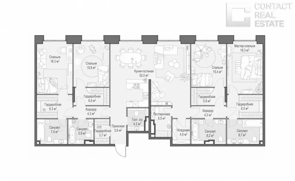 5-комнатная квартира: Москва, улица Сергея Макеева, 11 (211 м) - Фото 1