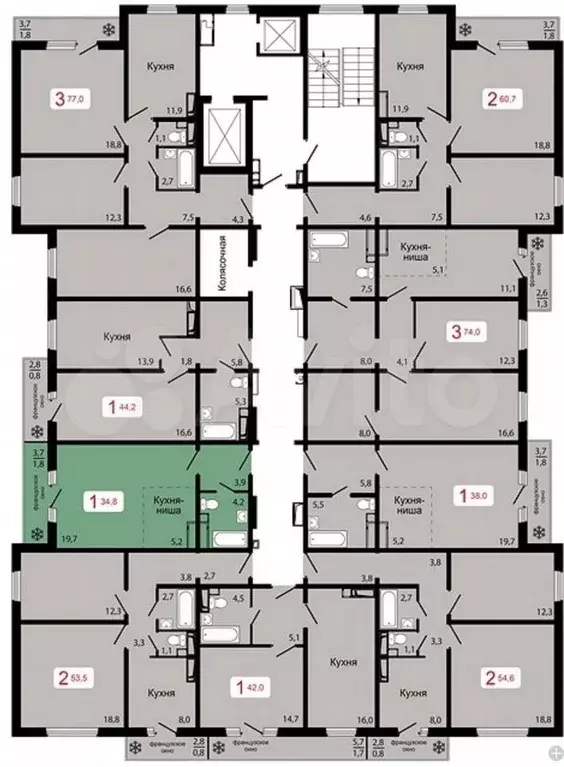 1-к. квартира, 34,8 м, 8/17 эт. - Фото 1