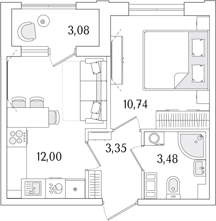 1-к кв. Санкт-Петербург ул. Фучика, 12к2Г1 (31.11 м) - Фото 0