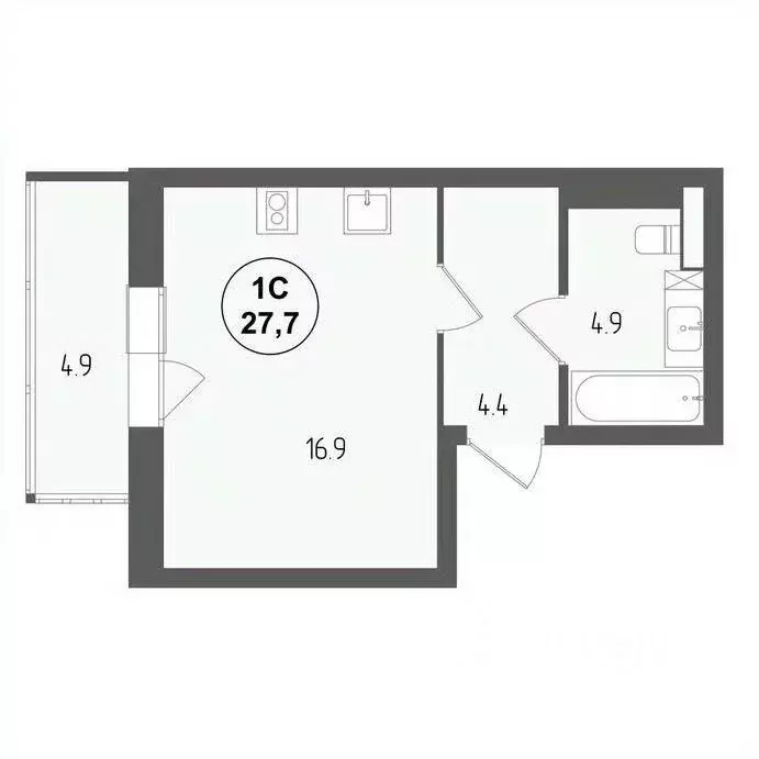 Студия Новосибирская область, Новосибирск ул. Серафимовича, 12 (27.7 ... - Фото 1