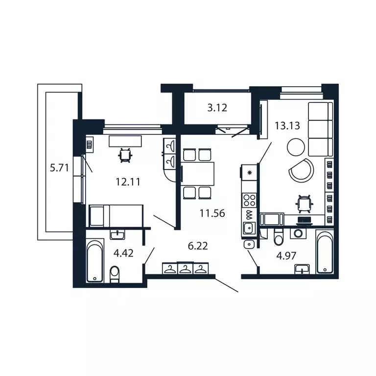2-комнатная квартира: Новоселье, Центральная улица, 30к2 (52 м) - Фото 0