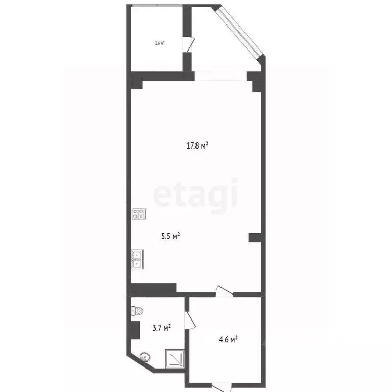 Студия Псковская область, Псков Техническая ул., 17 (31.7 м) - Фото 2