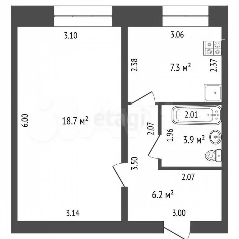 1-к. квартира, 36,1 м, 2/5 эт. - Фото 1