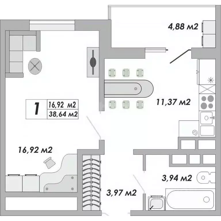 1-к кв. Оренбургская область, Оренбург ул. Гаранькина, 23 (38.64 м) - Фото 2