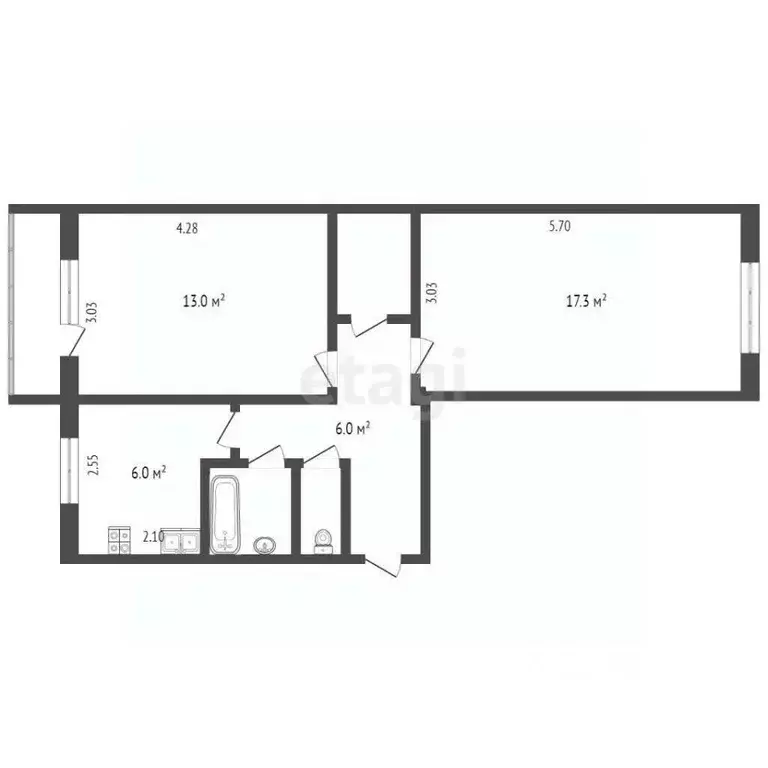 2-к кв. Омская область, Омск Загородный мкр, 6 (45.9 м) - Фото 1