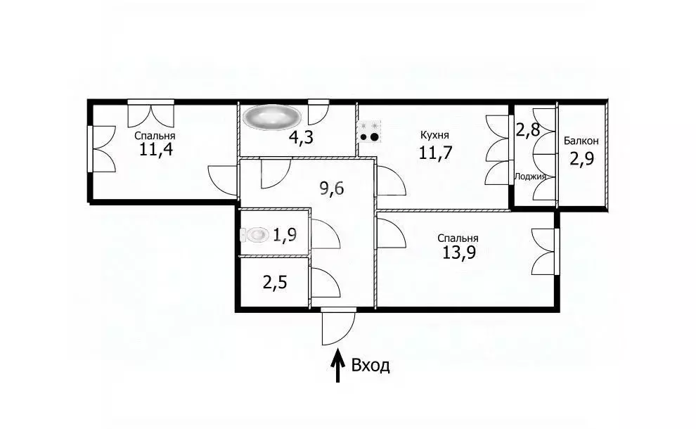 2-к кв. Томская область, Томск Енисейская ул., 35Б (55.3 м) - Фото 2