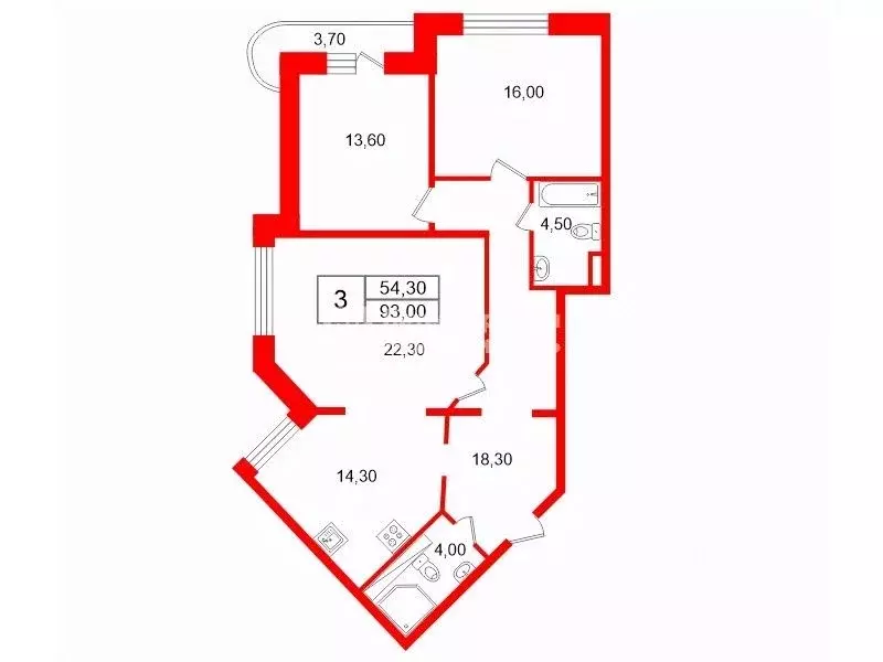 3-к кв. Санкт-Петербург ул. Маршала Говорова, 12к1 (93.0 м) - Фото 2