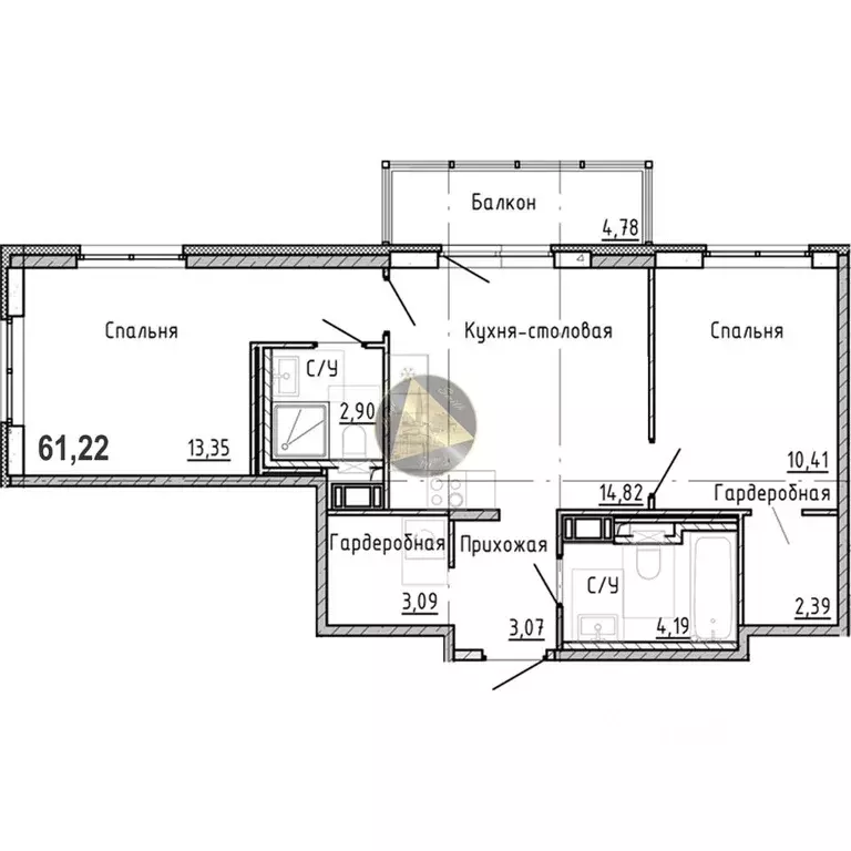 2-к кв. Санкт-Петербург наб. Реки Каменки, 3к3 (61.22 м) - Фото 2
