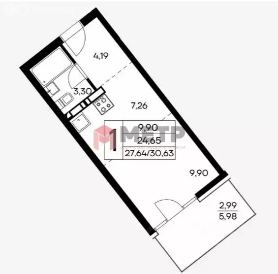 Квартира-студия: Семидворье, Пограничный переулок, 2 (30 м) - Фото 1