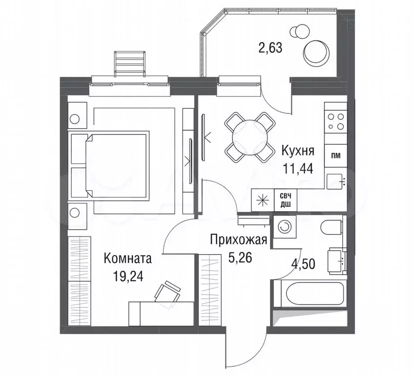 1-к. квартира, 43,1 м, 17/24 эт. - Фото 0