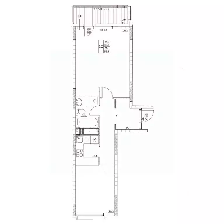 2-к кв. Приморский край, Владивосток ул. Расула Гамзатова, 7к3 (53.9 ... - Фото 2