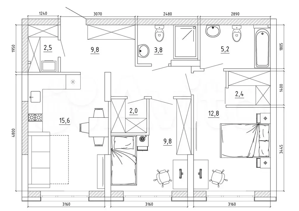 3-к. квартира, 67 м, 3/8 эт. - Фото 1