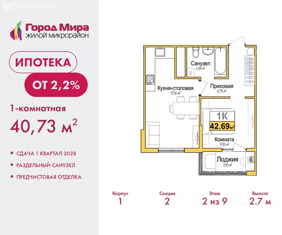 1-комнатная квартира: Симферополь, Центральный район (40.73 м) - Фото 1