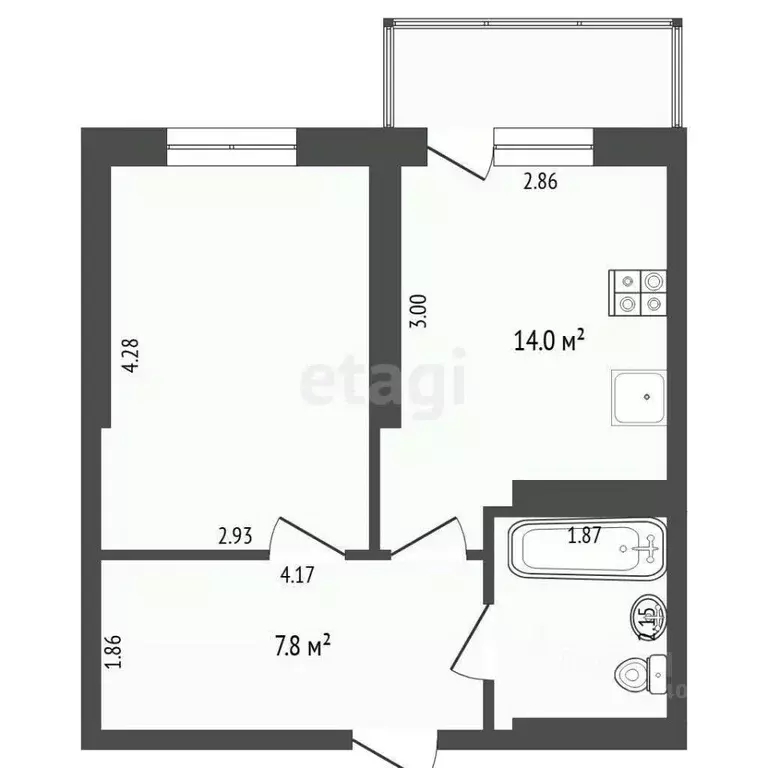 1-к кв. Тюменская область, Тюмень Таежная ул., 2 (35.3 м) - Фото 2