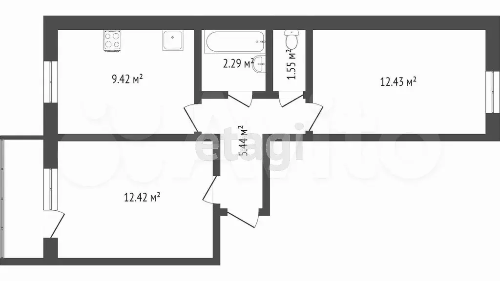 2-к. квартира, 48,5 м, 3/5 эт. - Фото 0