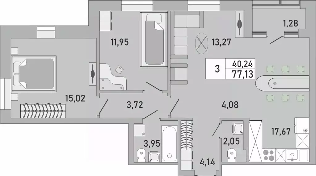 3-к кв. Башкортостан, Уфа Бакалинская ул., 9/1 (77.13 м) - Фото 1