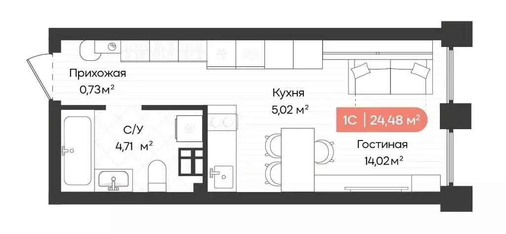 Квартира-студия: Новосибирск, улица Воскова, 27 (24.48 м) - Фото 0