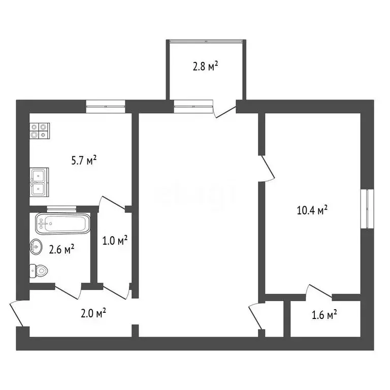 2-комнатная квартира: Саки, улица Ленина, 28 (41.4 м) - Фото 1