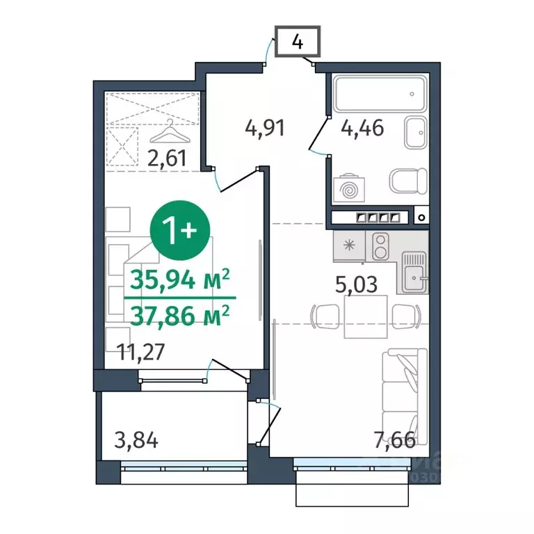 1-к кв. Тюменская область, Тюмень ул. Тимофея Кармацкого, 17 (35.94 м) - Фото 0