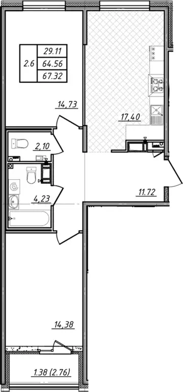 Продаётся 2-к квартира, 64.56 м - Фото 1