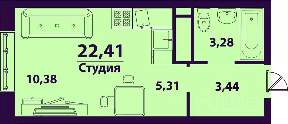 1-к кв. Ульяновская область, Ульяновск ул. Врача Михайлова (22.41 м) - Фото 0