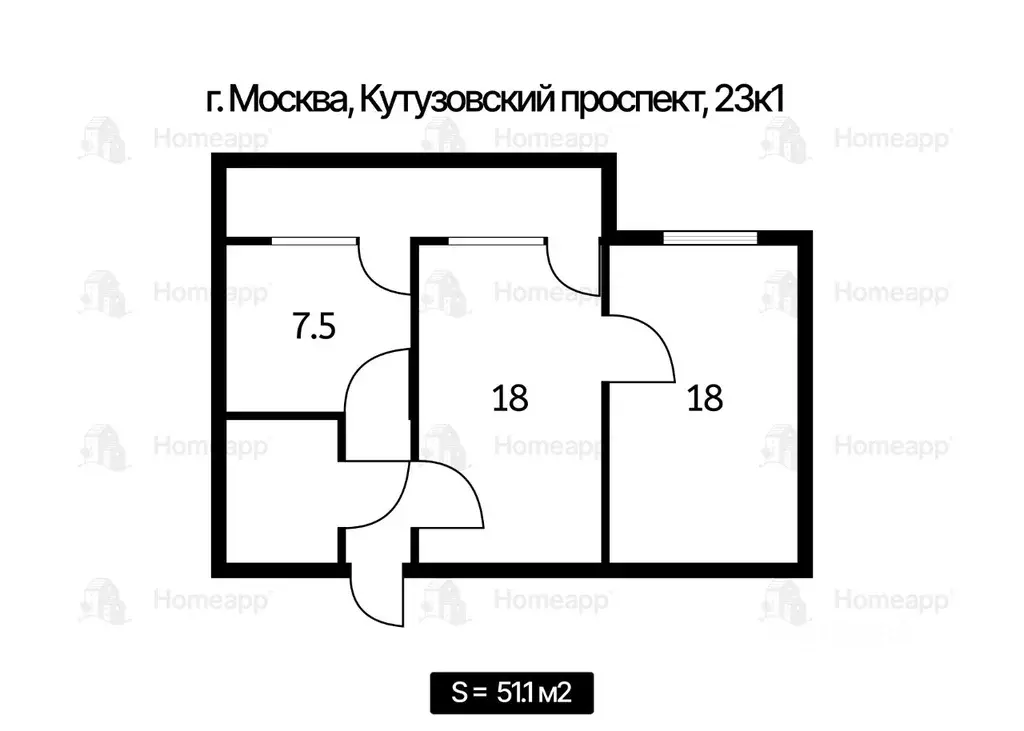 2-к кв. Москва Кутузовский просп., 23К1 (51.1 м) - Фото 2
