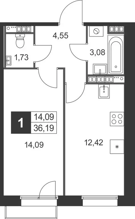 1-комнатная квартира: Ленинградская область, Гатчинский муниципальный ... - Фото 1