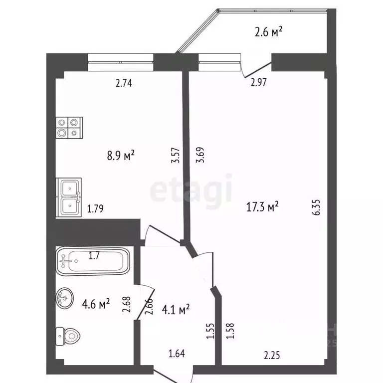 1-к кв. Ставропольский край, Пятигорск ул. Адмиральского (34.9 м) - Фото 2