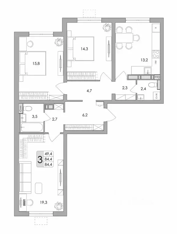 3-к кв. Воронежская область, Воронеж ул. Шишкова, 140Б/16 (84.4 м) - Фото 0