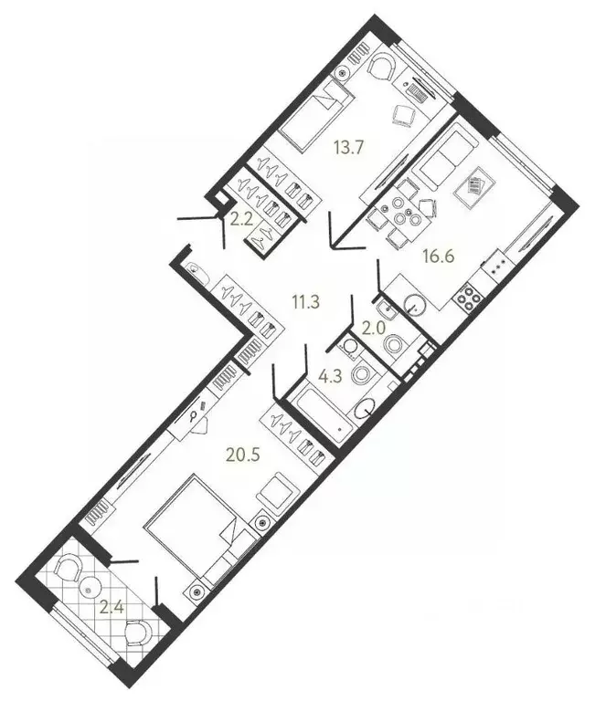 2-к кв. Санкт-Петербург Миргородская ул., 1с1 (70.7 м) - Фото 2