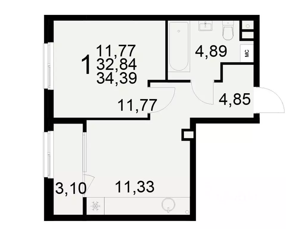 1-к кв. рязанская область, рязань ул. бирюзова (32.84 м) - Фото 0