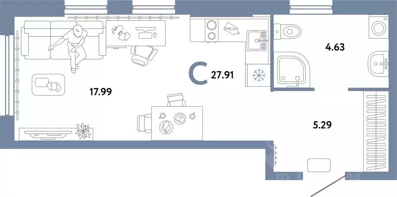 Студия Свердловская область, Екатеринбург ул. Шефская, 22А (27.91 м) - Фото 1