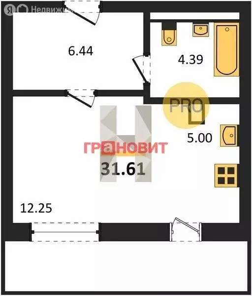 Квартира-студия: Новосибирск, улица Гоголя, 222 (31.61 м) - Фото 0