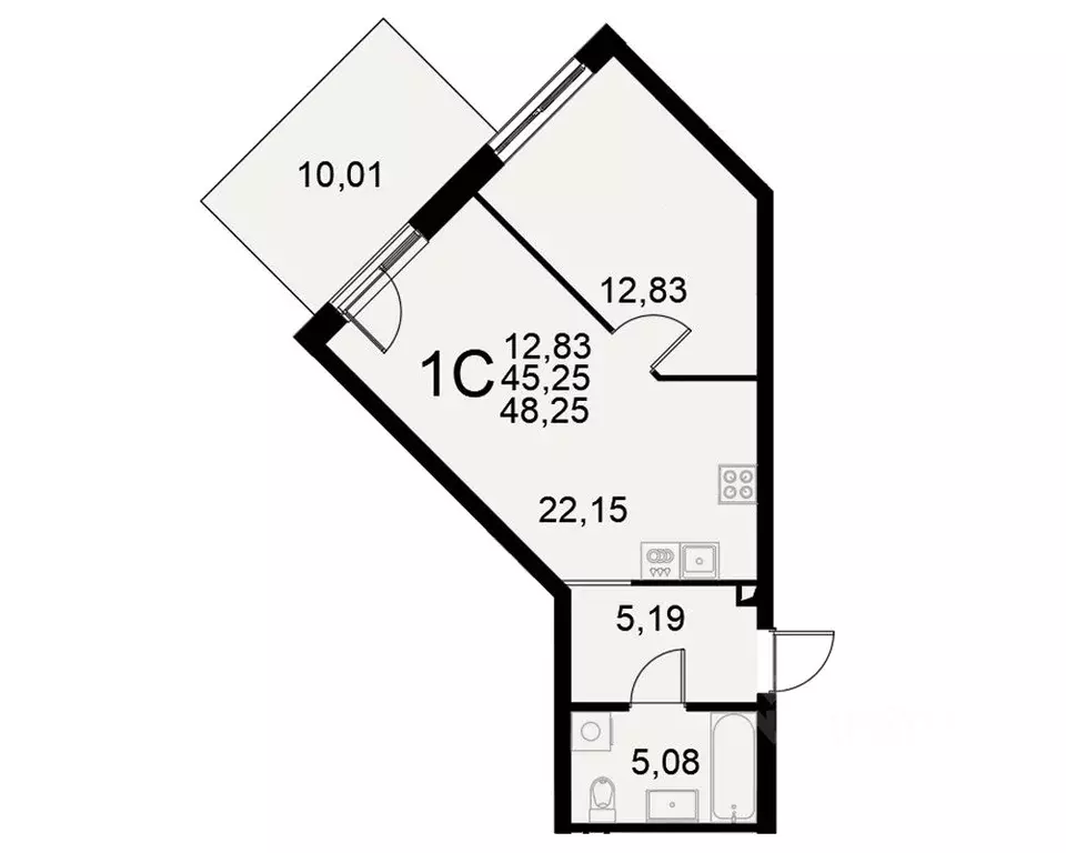 1-к кв. Тульская область, Тула Хлебная пл. (48.25 м) - Фото 0