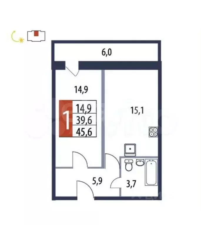 1-к кв. Иркутская область, Ангарск ул. Коминтерна, 18А (39.6 м) - Фото 2
