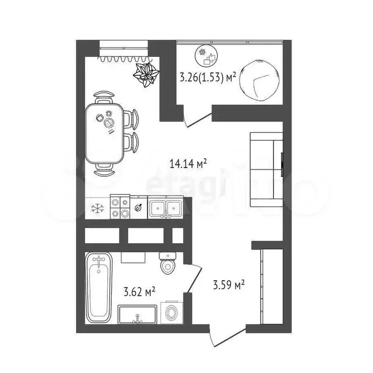 Квартира-студия, 22 м, 5/17 эт. - Фото 0