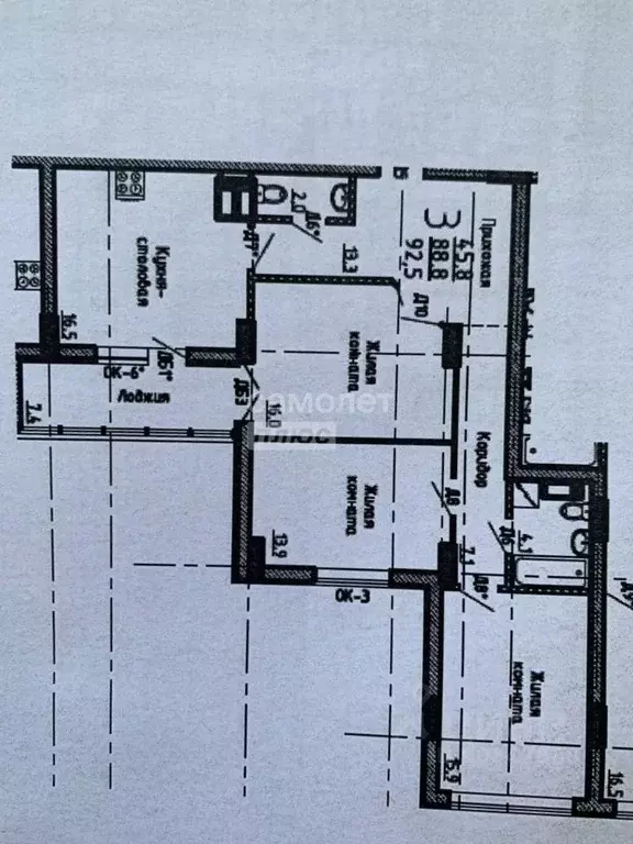 3-к кв. Воронежская область, Воронеж ул. Станкевича, 45к1 (87.6 м) - Фото 1