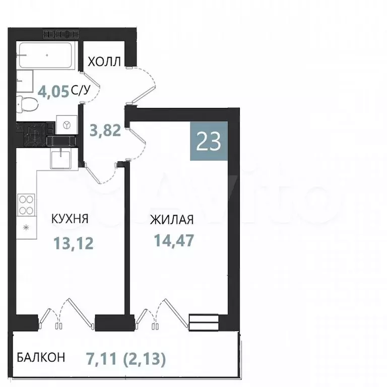 1-к. квартира, 37,6 м, 5/5 эт. - Фото 0