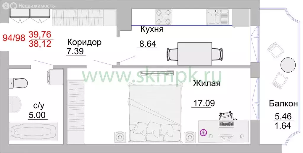 1-комнатная квартира: Пионерский, Портовая улица, 5 (44.7 м) - Фото 0