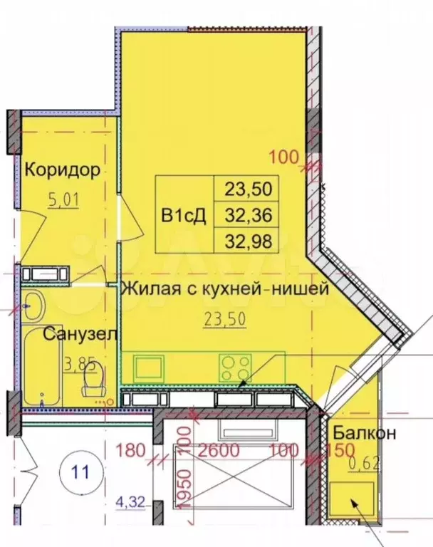 Квартира-студия, 33 м, 6/10 эт. - Фото 0