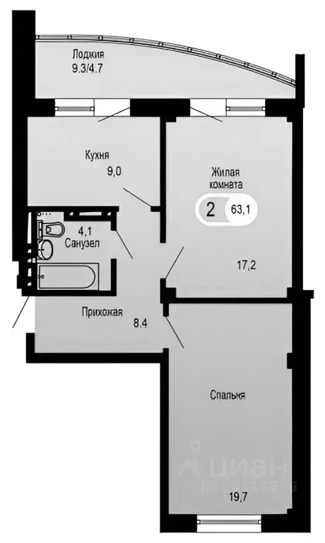 2-к кв. Красноярский край, Красноярск Норильская ул., 52А (65.0 м) - Фото 2