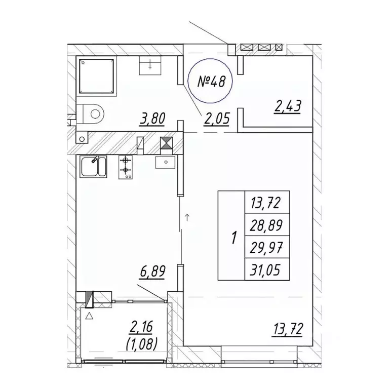 1-к кв. Калининградская область, Зеленоградск  (31.05 м) - Фото 1