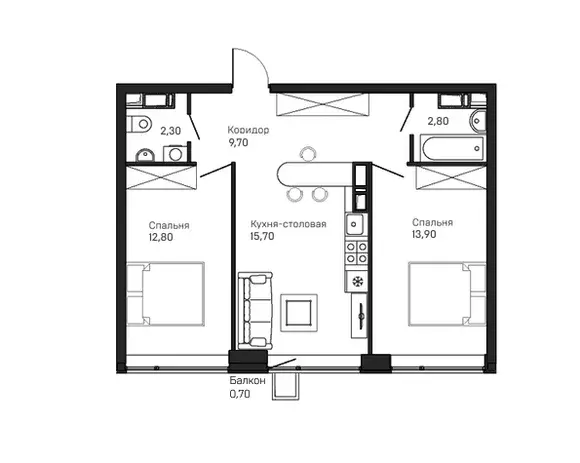 Продаётся 2-к квартира, 57.4 м - Фото 0