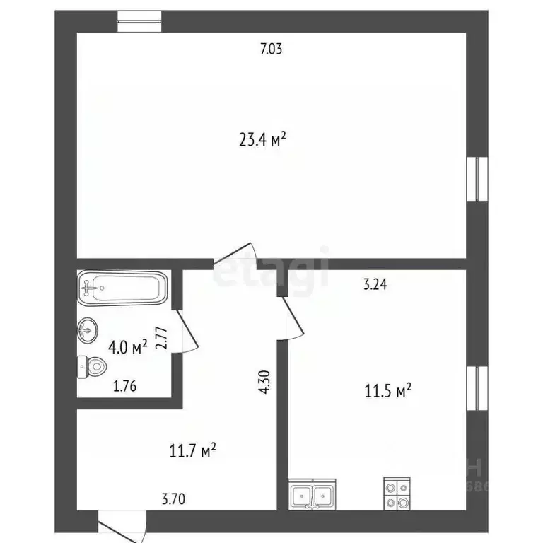 1-к кв. Калининградская область, Гурьевск ул. Лермонтова, 2В (50.3 м) - Фото 2