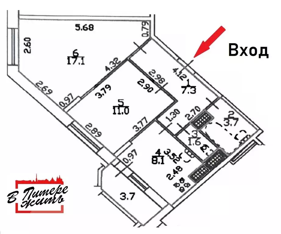 2-комнатная квартира: Санкт-Петербург, Русановская улица, 19к3 (48.8 ... - Фото 2