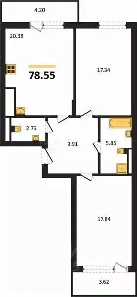 2-к кв. Калининградская область, Гурьевский муниципальный округ, пос. ... - Фото 2