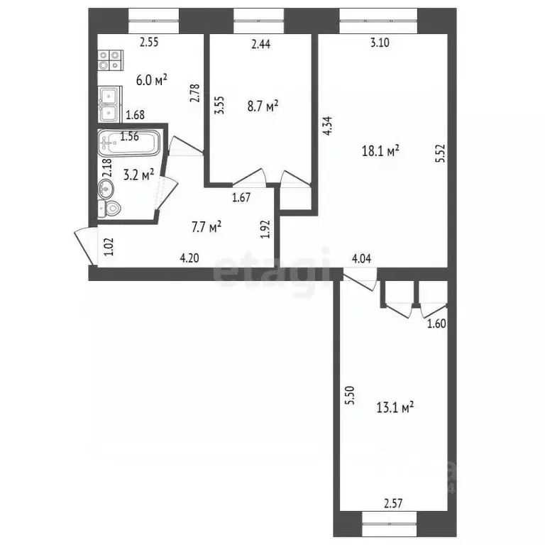 3-к кв. Кемеровская область, Юрга просп. Победы, 5 (58.0 м) - Фото 2