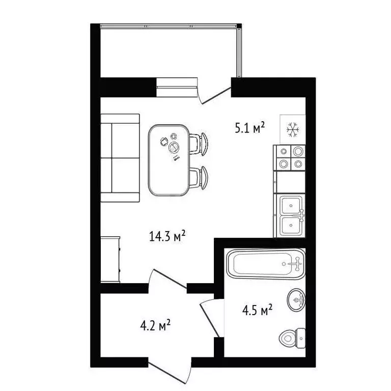 Квартира-студия: Новосибирск, Большевистская улица, 32/1 (30 м) - Фото 1