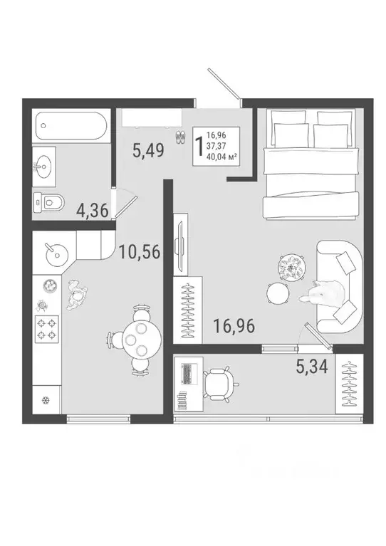 1-к кв. Самарская область, Тольятти Приморский бул., 58 (40.04 м) - Фото 1
