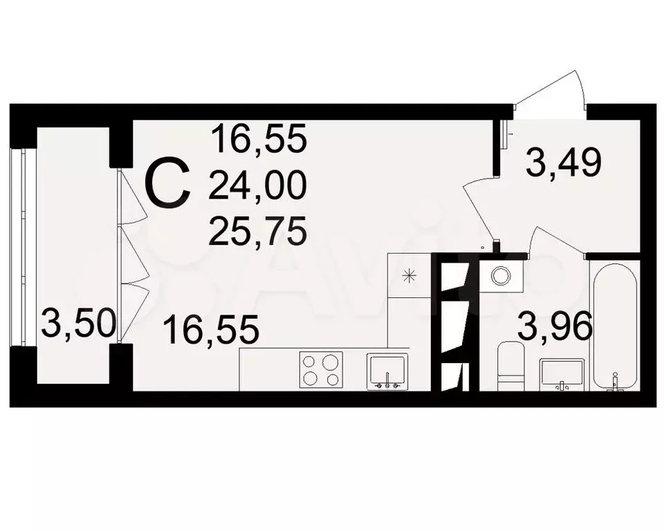 Квартира-студия, 25,8 м, 4/18 эт. - Фото 1